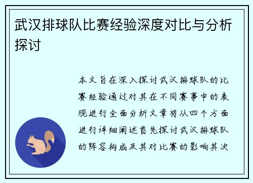 武汉排球队比赛经验深度对比与分析探讨